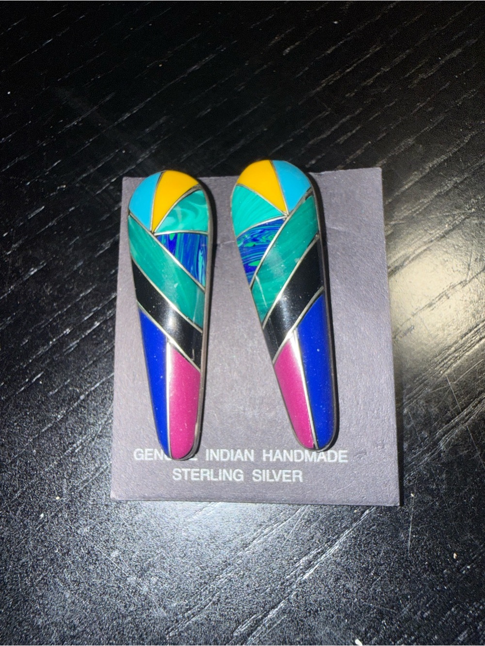 Handmade Multicolor Inlay Sterling Silver Earrings - Vibrant Geometric Design